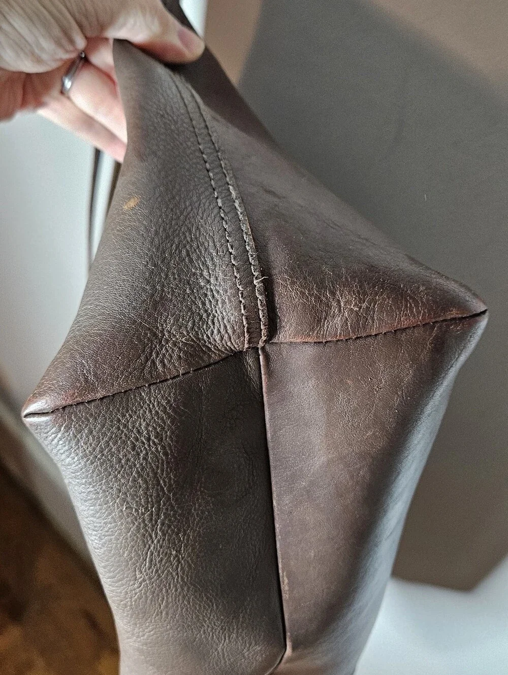 Madewell Transport Satchel Tote Brown Leather Outer Pockets Zipper Top